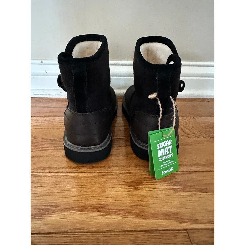 New‎ Women's Sanuk Cozy Vibe Surf Check SL ankle boots black hemp cotton size 5